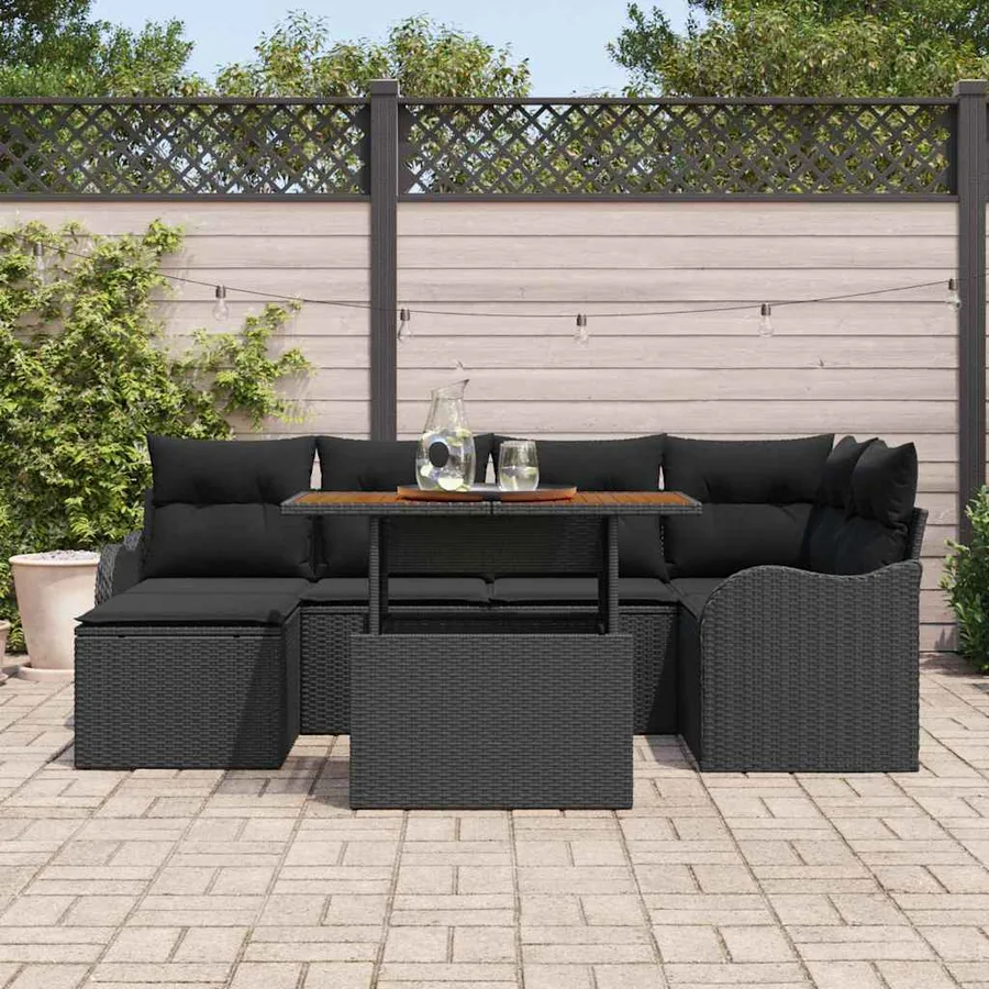 Ensemble de canapé de jardin avec coussin 7 pcs Noir - 3