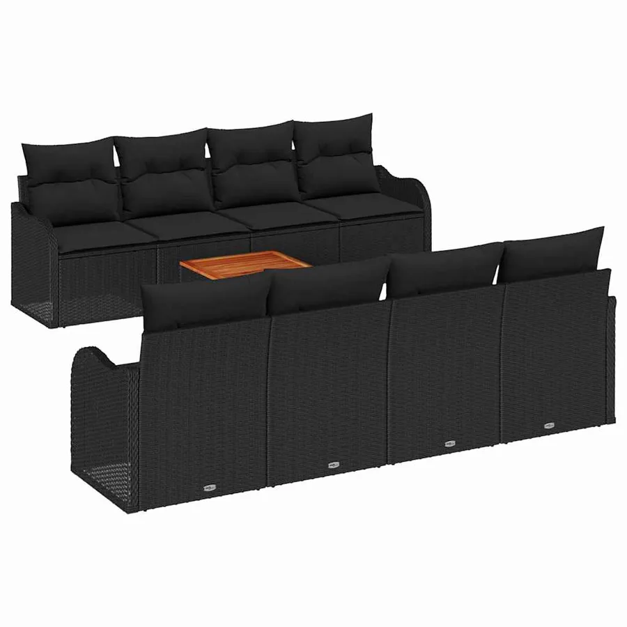 Ensemble de canapé de jardin avec coussin 9 pcs Noir polyrotin - 2