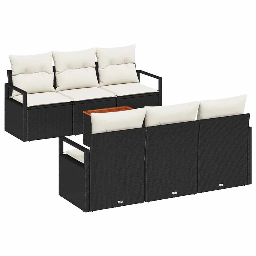 Ensemble de canapé de jardin avec coussin 7 pcs Noir polyrotin - 2