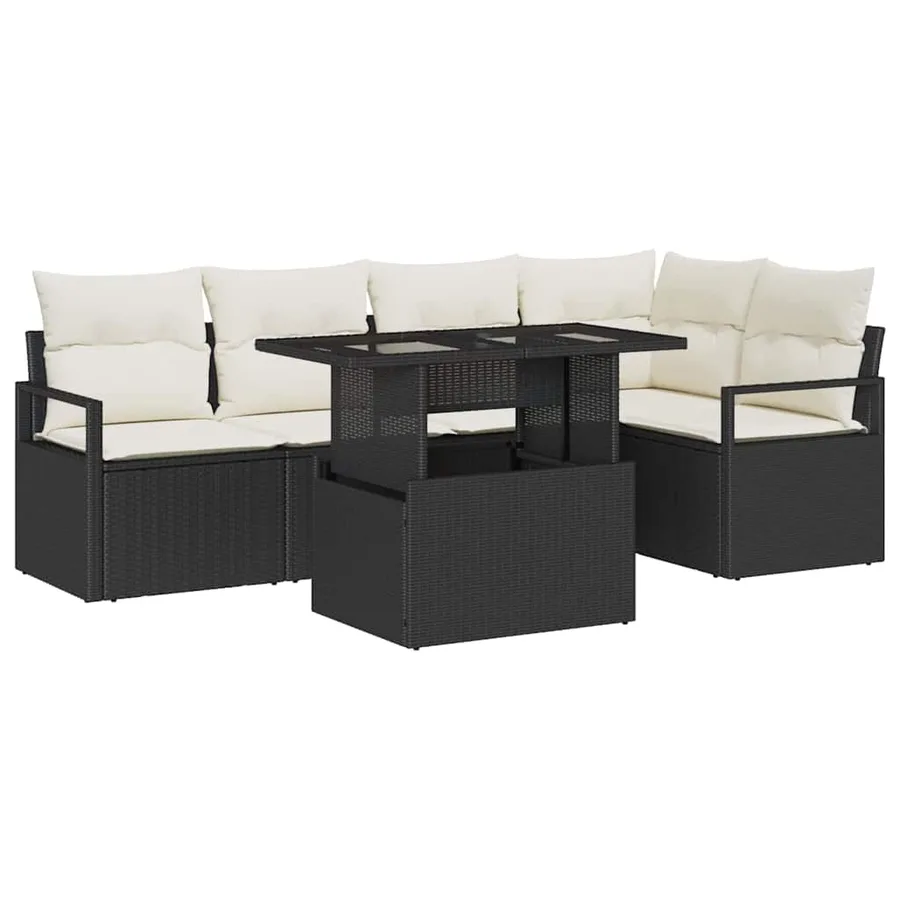 Ensemble de canapé de jardin 6 pcs Noir et Crème polyrotin - 2