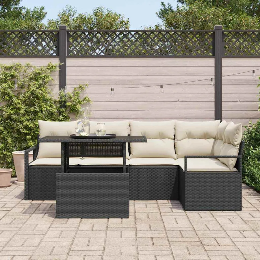 Ensemble de canapé de jardin 6 pcs Noir et Crème polyrotin - 3
