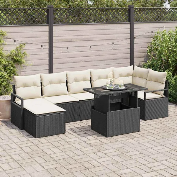 Ensemble de canapé de jardin avec coussin 8 pcs Noir et crème