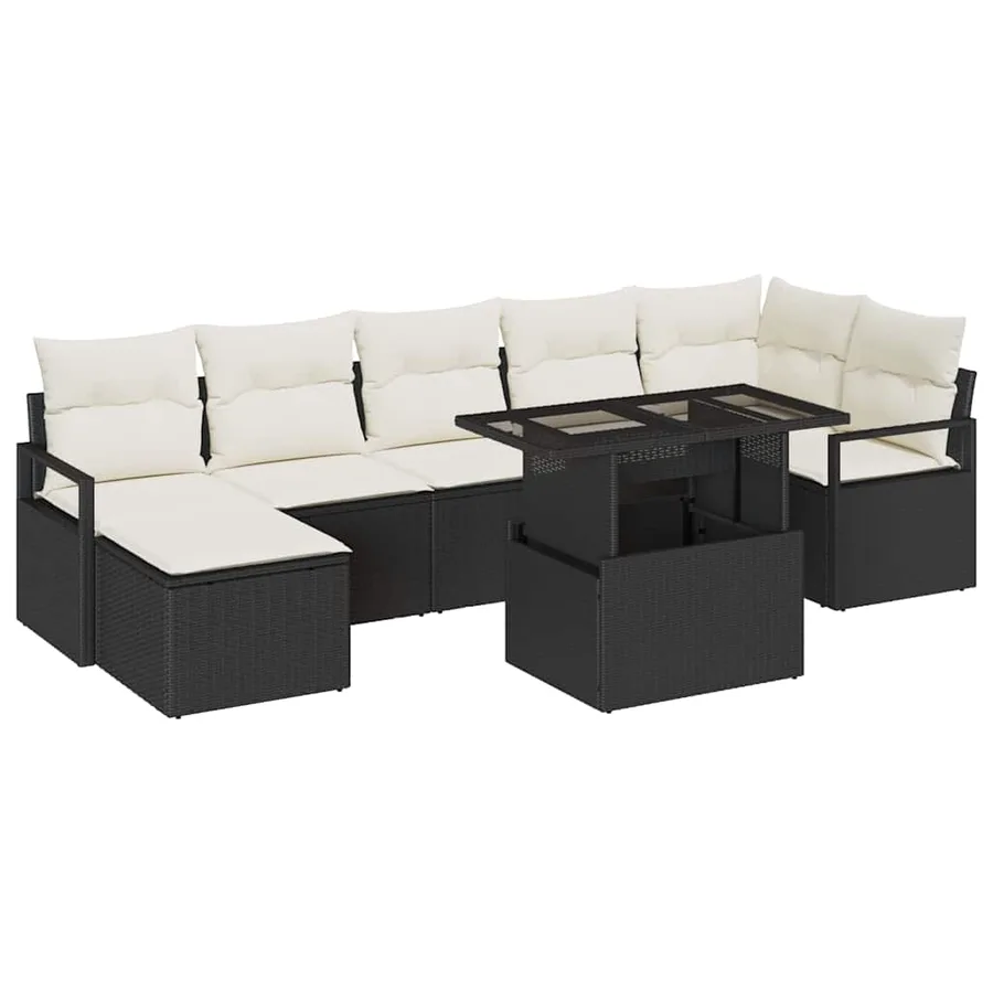 Ensemble de canapé de jardin avec coussin 8 pcs Noir et crème - 2