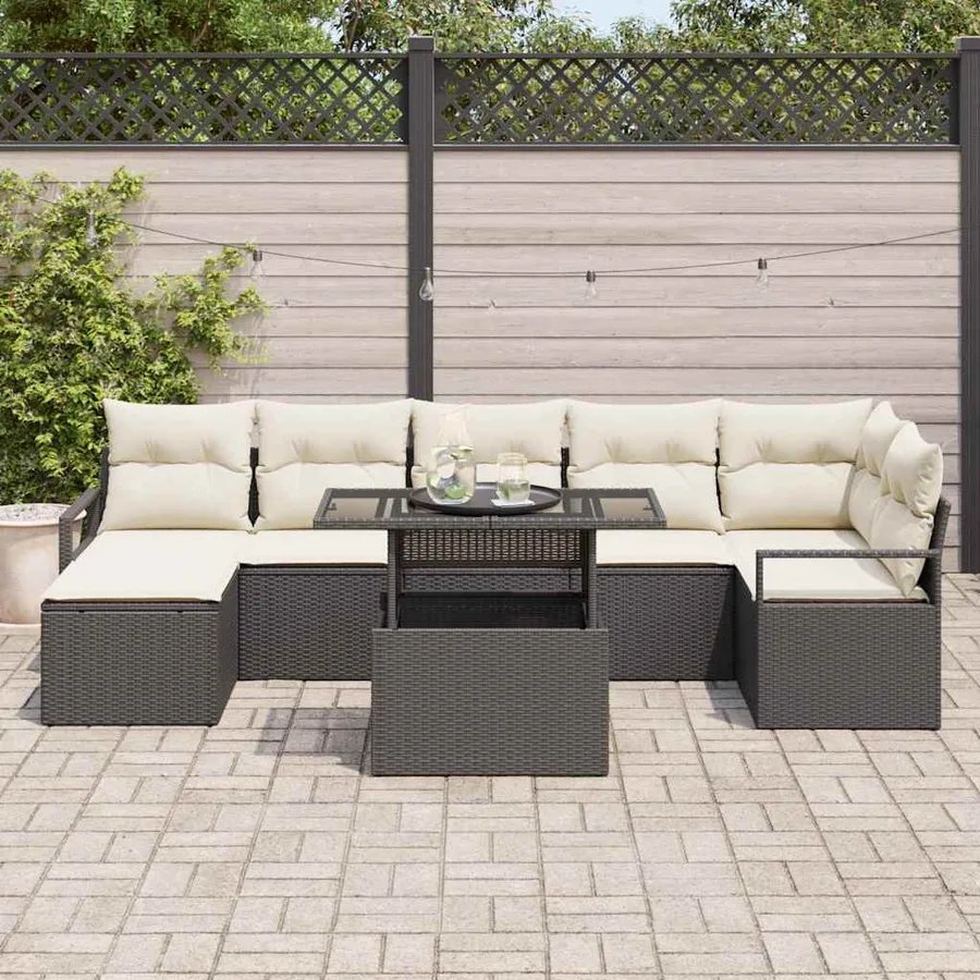 Ensemble de canapé de jardin avec coussin 8 pcs Noir et crème - 3