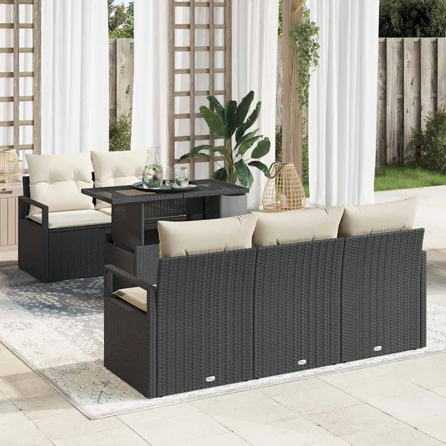 Ensemble de canapé de jardin avec stockage 6 pcs Noir polyrotin