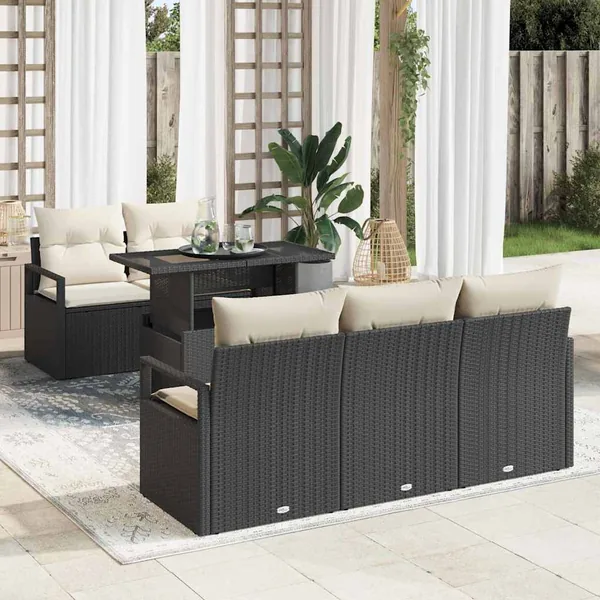 Ensemble de canapé de jardin avec stockage 6 pcs Noir polyrotin