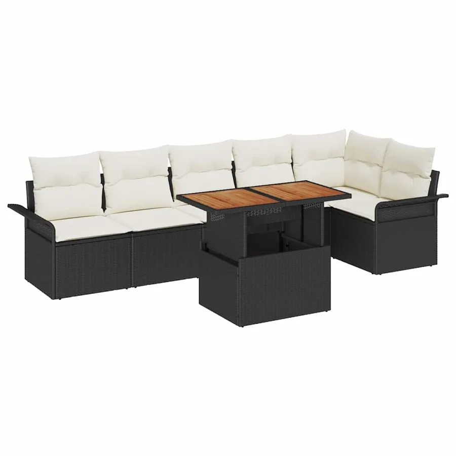 Ensemble de canapé de jardin 7 pcs Noir et Crème polyrotin - 2