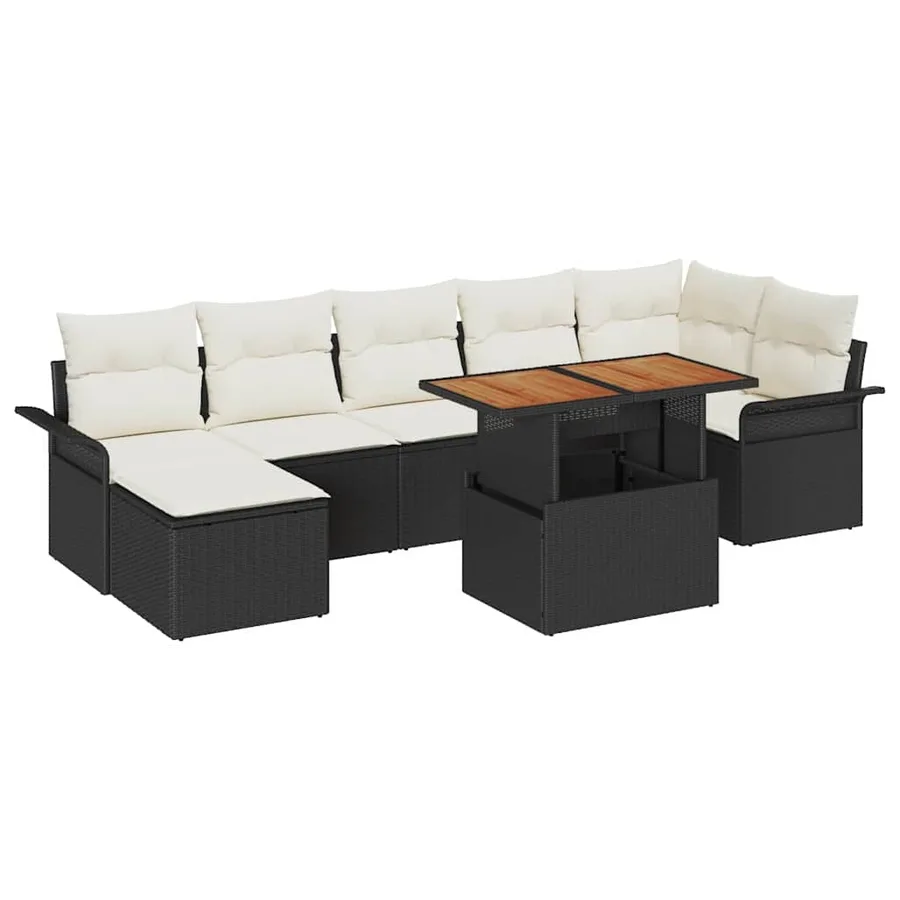 Ensemble de canapé de jardin 8 pcs Noir et Crème polyrotin - 2