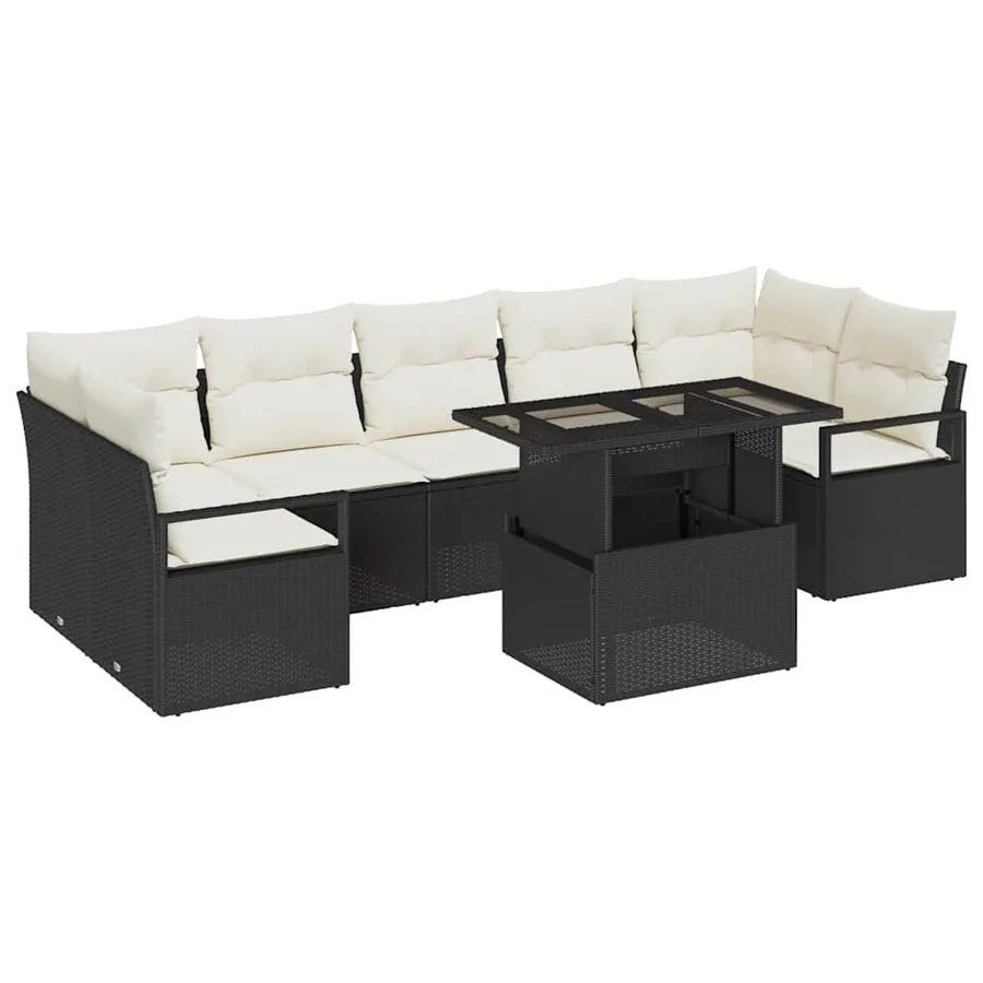 Ensemble de canapé de jardin 8 pcs Noir et crème polyrotin - 2