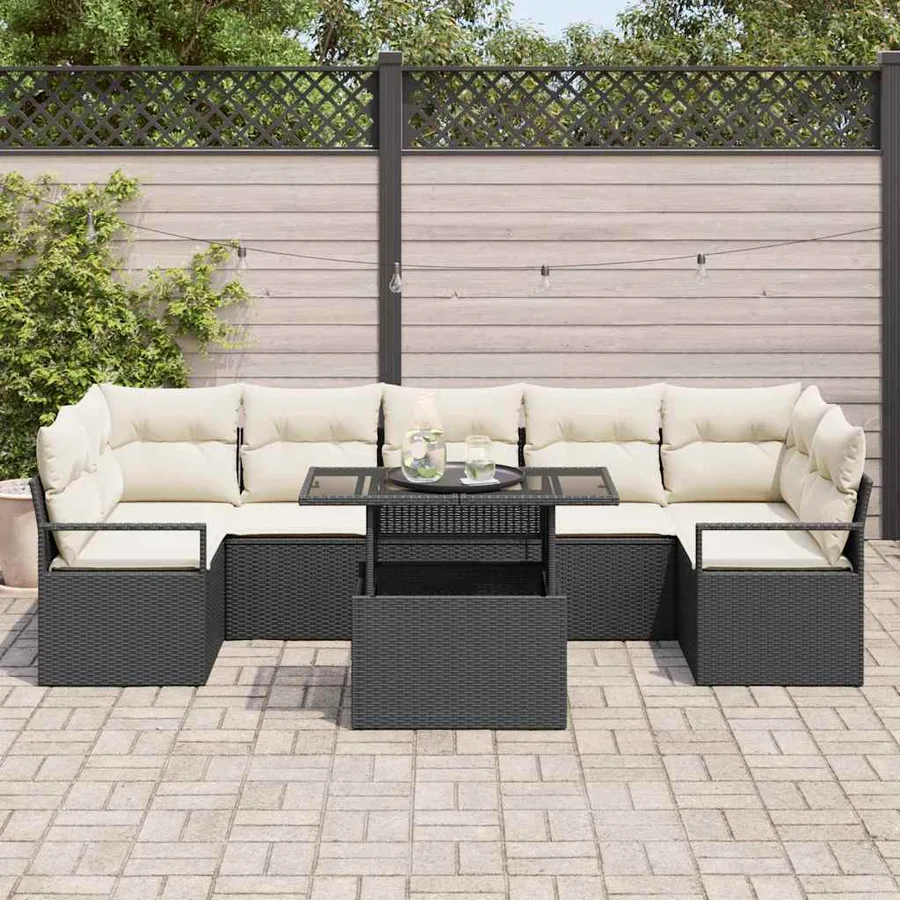 Ensemble de canapé de jardin 8 pcs Noir et crème polyrotin - 3