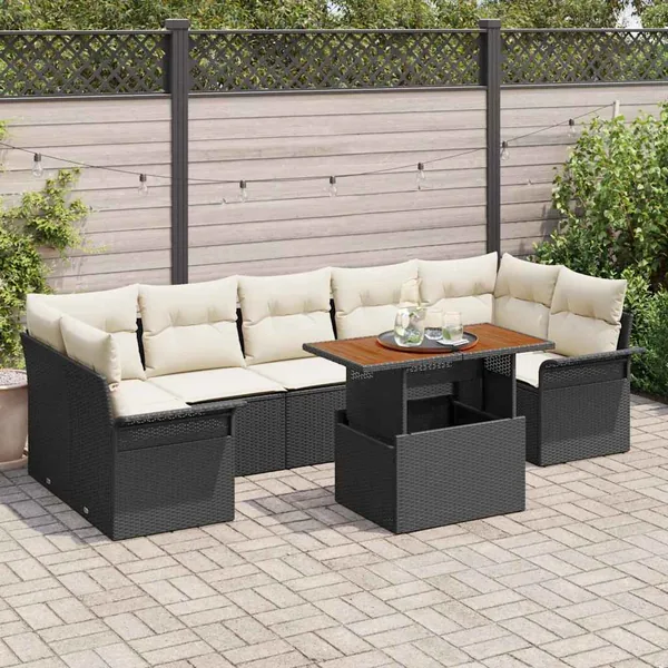 Ensemble de canapé de jardin avec coussin 8 pcs Noir et crème