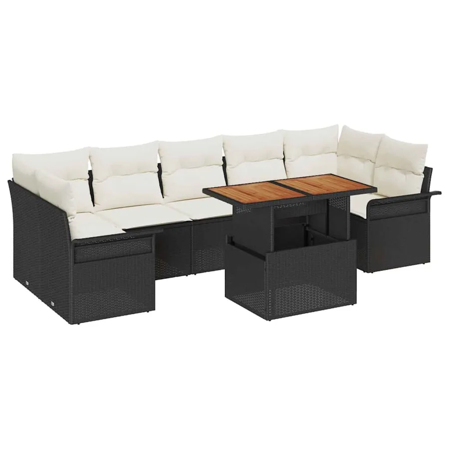 Ensemble de canapé de jardin avec coussin 8 pcs Noir et crème - 2