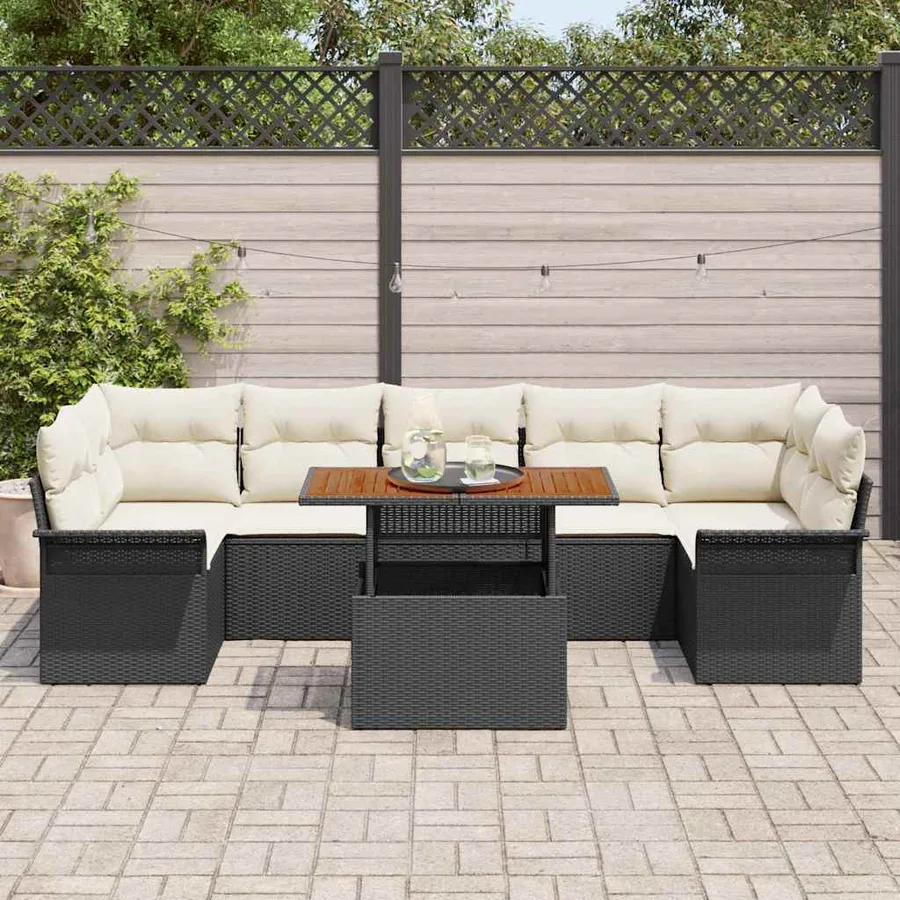 Ensemble de canapé de jardin avec coussin 8 pcs Noir et crème - 3