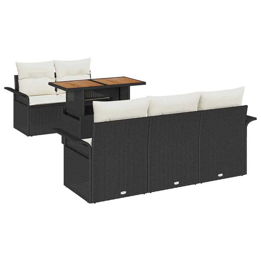 Ensemble de canapé de jardin 6 pcs Noir et Crème polyrotin - 2