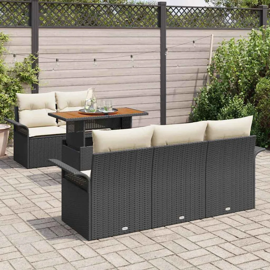 Ensemble de canapé de jardin 6 pcs Noir et Crème polyrotin - 3