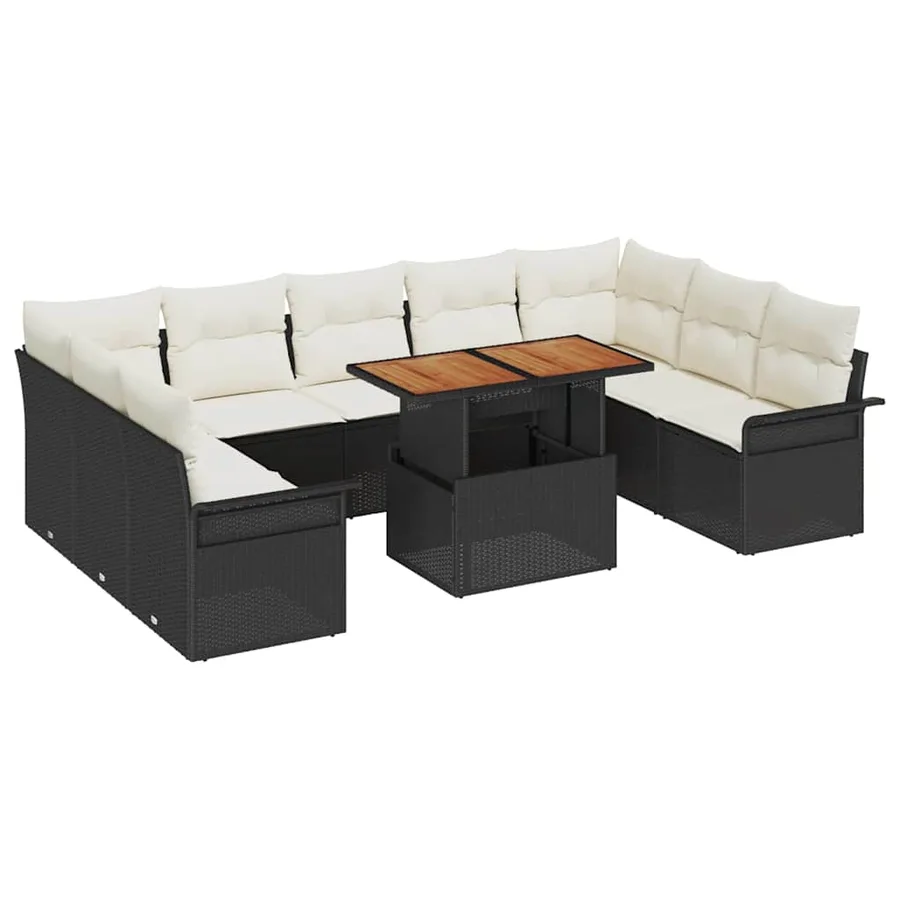 Ensemble de canapé de jardin avec coussin 10 pcs Noir et crème - 2
