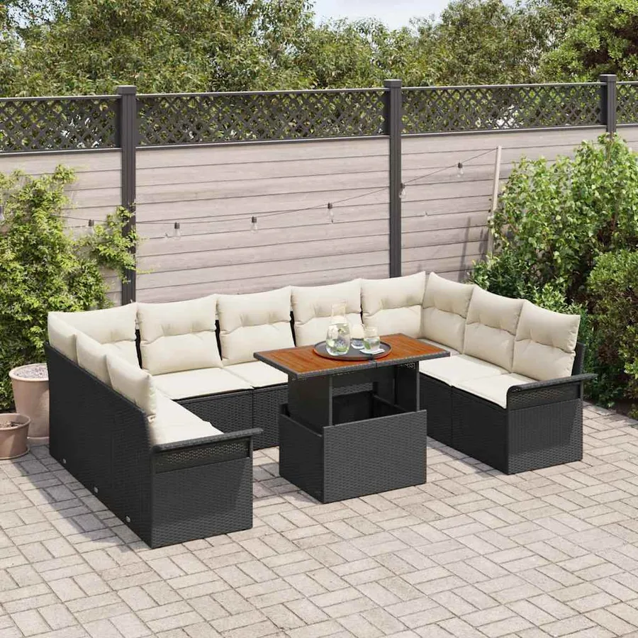 Ensemble de canapé de jardin avec coussin 10 pcs Noir et crème - 3
