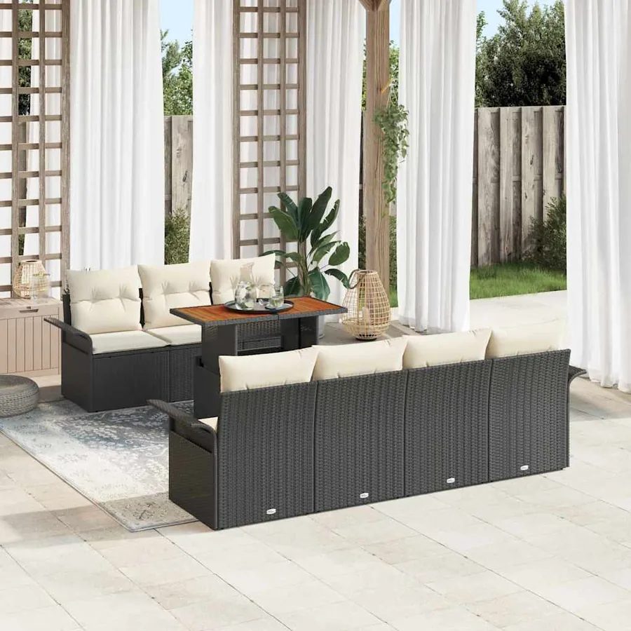 Ensemble de canapé de jardin avec coussin 8 pcs Noir et crème