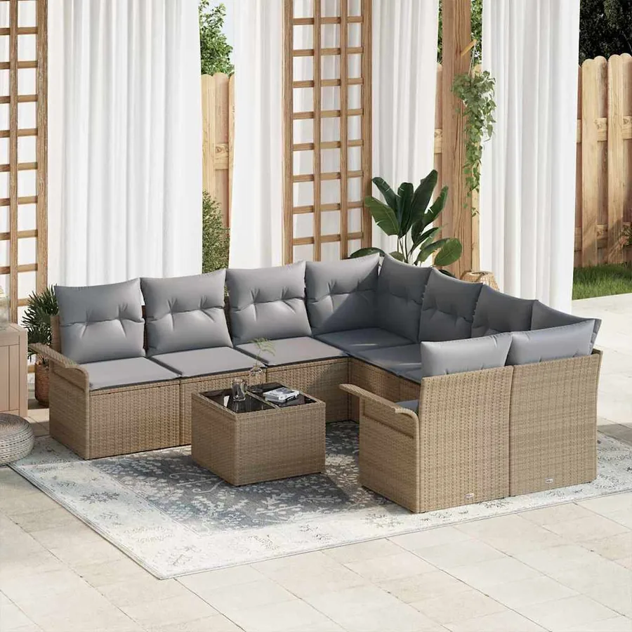 Ensemble de canapé de jardin 9 pcs Beige et gris polyrotin