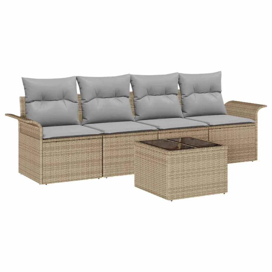 Ensemble de canapé de jardin 5 pcs Beige et gris polyrotin - 2