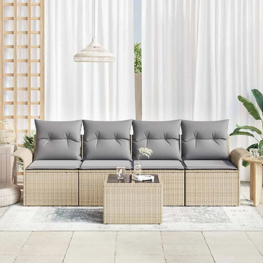 Ensemble de canapé de jardin 5 pcs Beige et gris polyrotin - 3