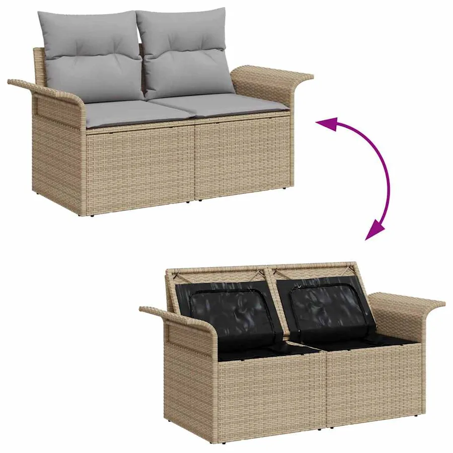 Ensemble de canapé de jardin 7 pcs Beige et gris polyrotin - 11