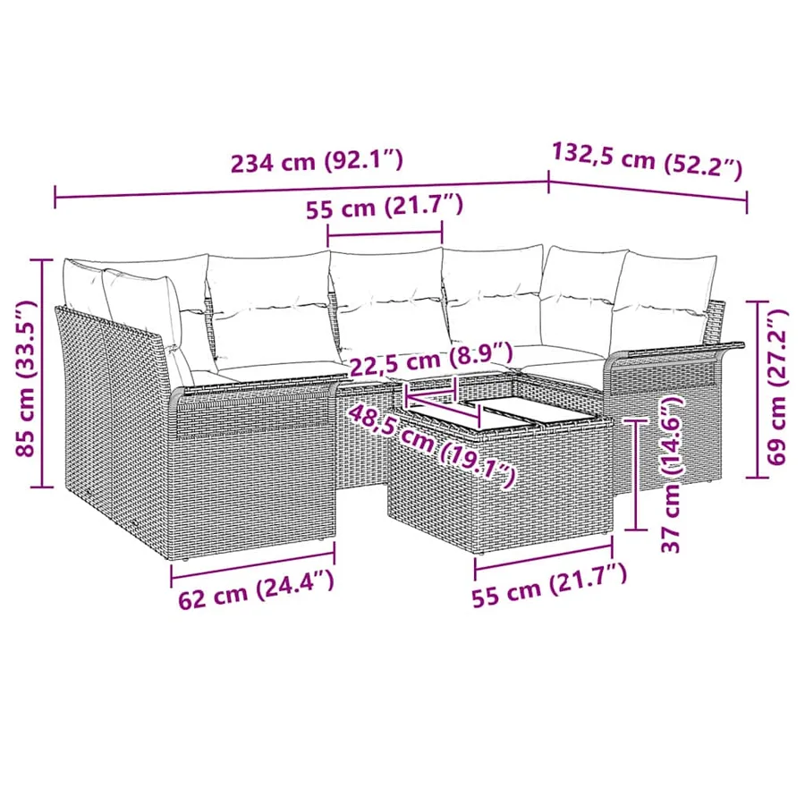 Ensemble de canapé de jardin 7 pcs Beige et gris polyrotin - 16