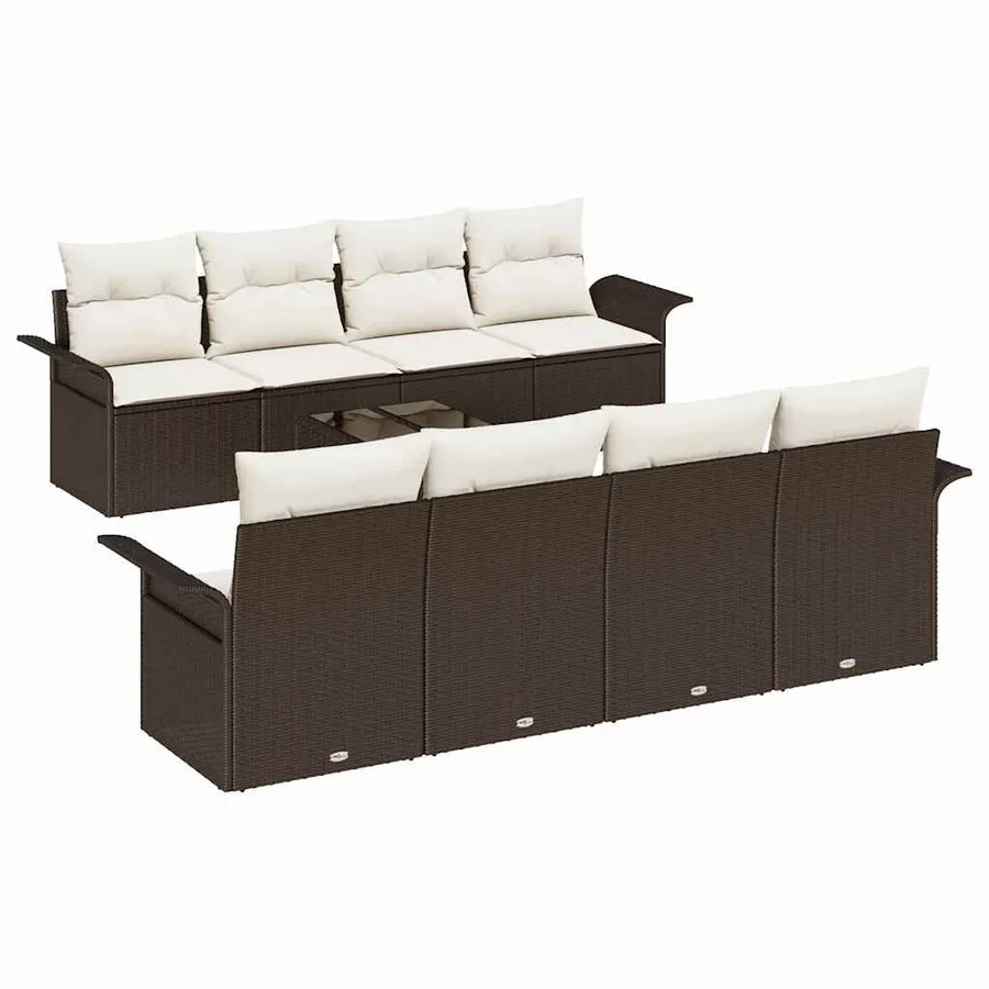 Ensemble de canapé de jardin 9 pcs Marron et Crème polyrotin - 2