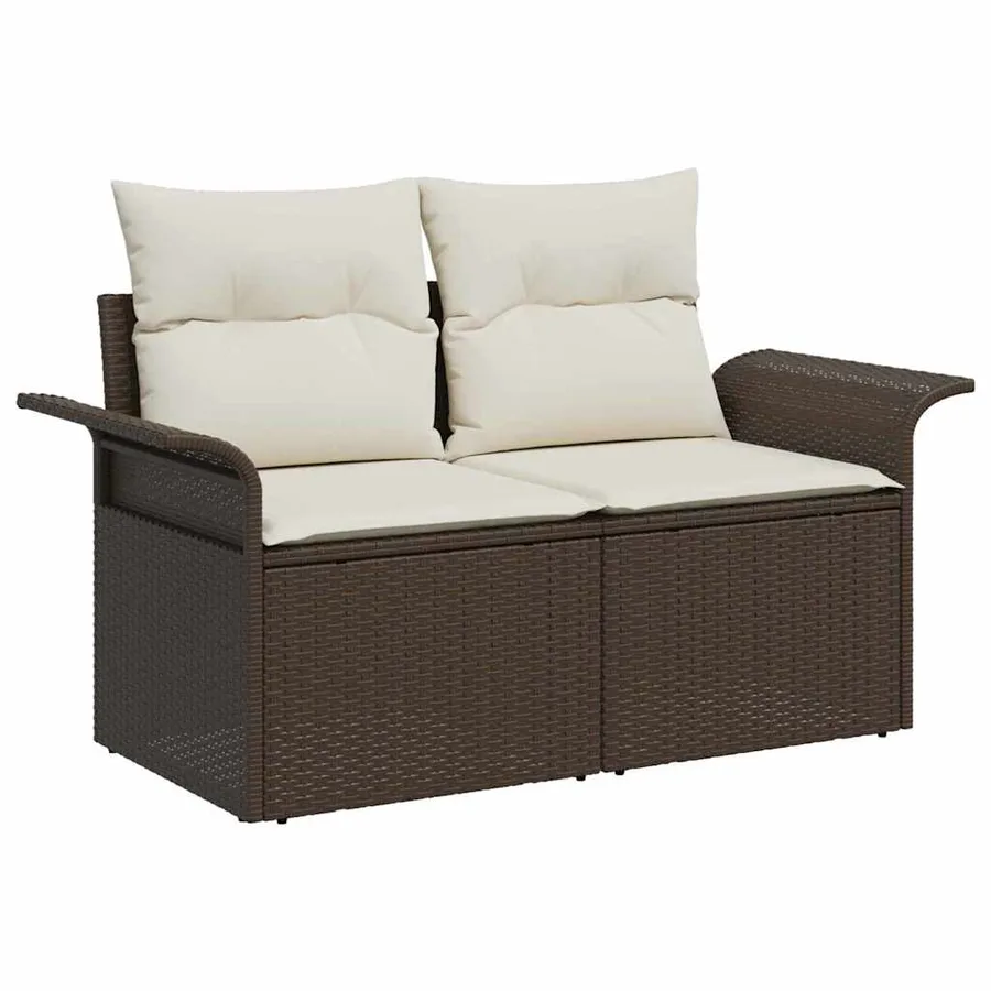 Ensemble de canapé de jardin 9 pcs Marron et Crème polyrotin - 5
