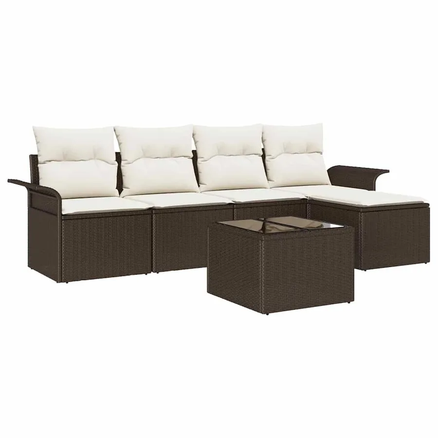 Ensemble de canapé de jardin 6 pcs Marron polyrotin - 2