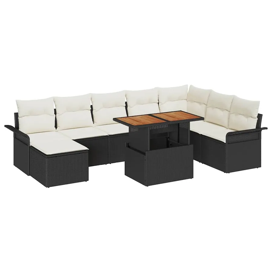 Ensemble de canapé de jardin avec coussin 9 pcs Noir et crème - 2