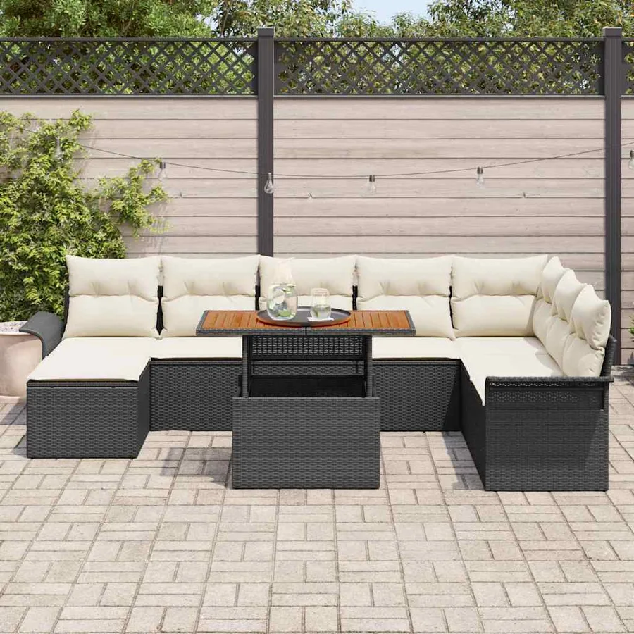 Ensemble de canapé de jardin avec coussin 9 pcs Noir et crème - 3