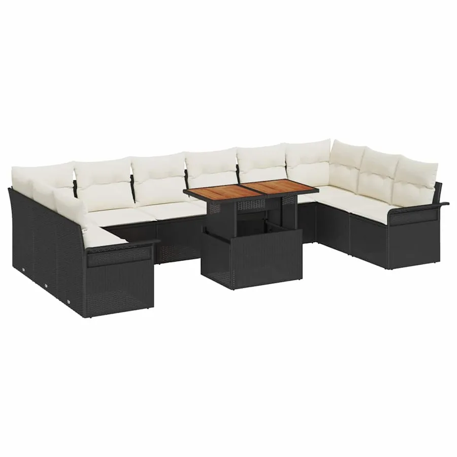 Ensemble de canapé de jardin 11 pcs Noir et Crème polyrotin - 2