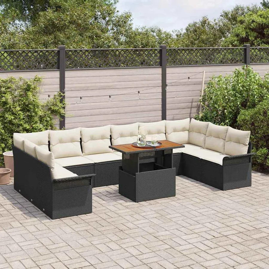 Ensemble de canapé de jardin 11 pcs Noir et Crème polyrotin - 3