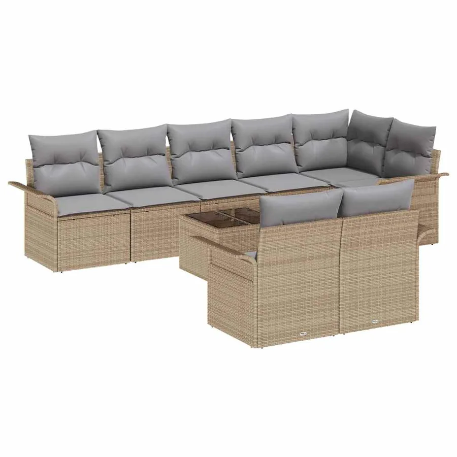 Ensemble de canapé de jardin 9 pcs Beige polyrotin - 2