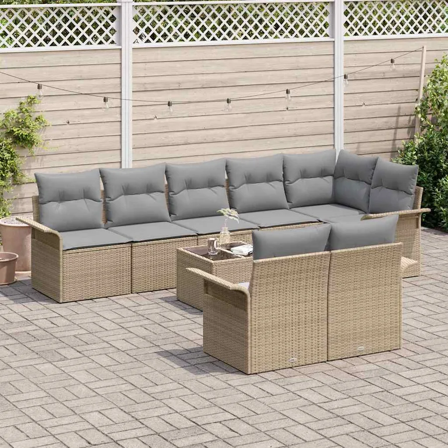 Ensemble de canapé de jardin 9 pcs Beige polyrotin - 3