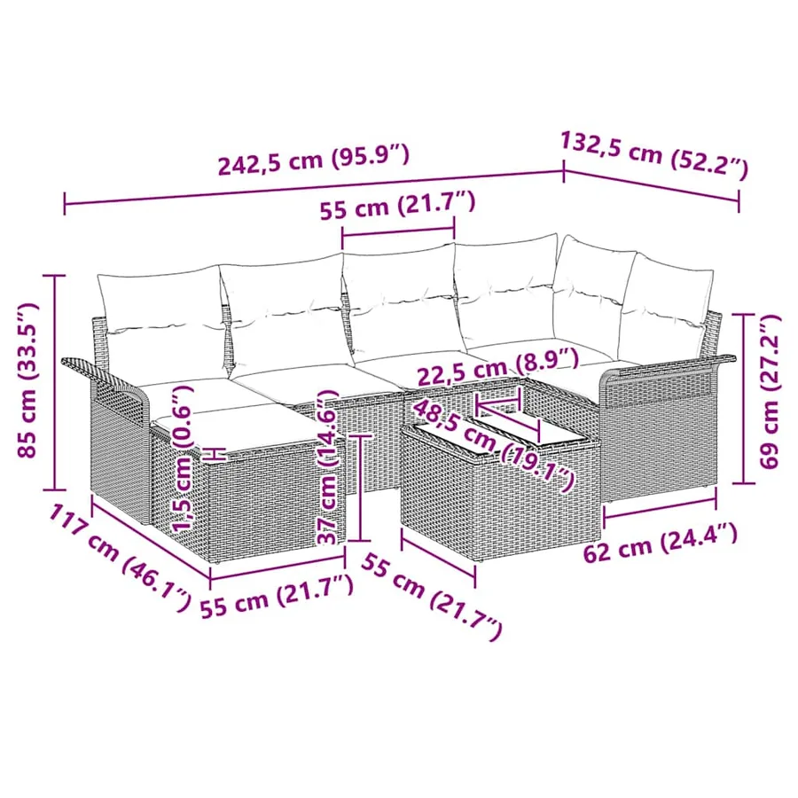 Ensemble de canapé de jardin 7 pcs Marron polyrotin - 18