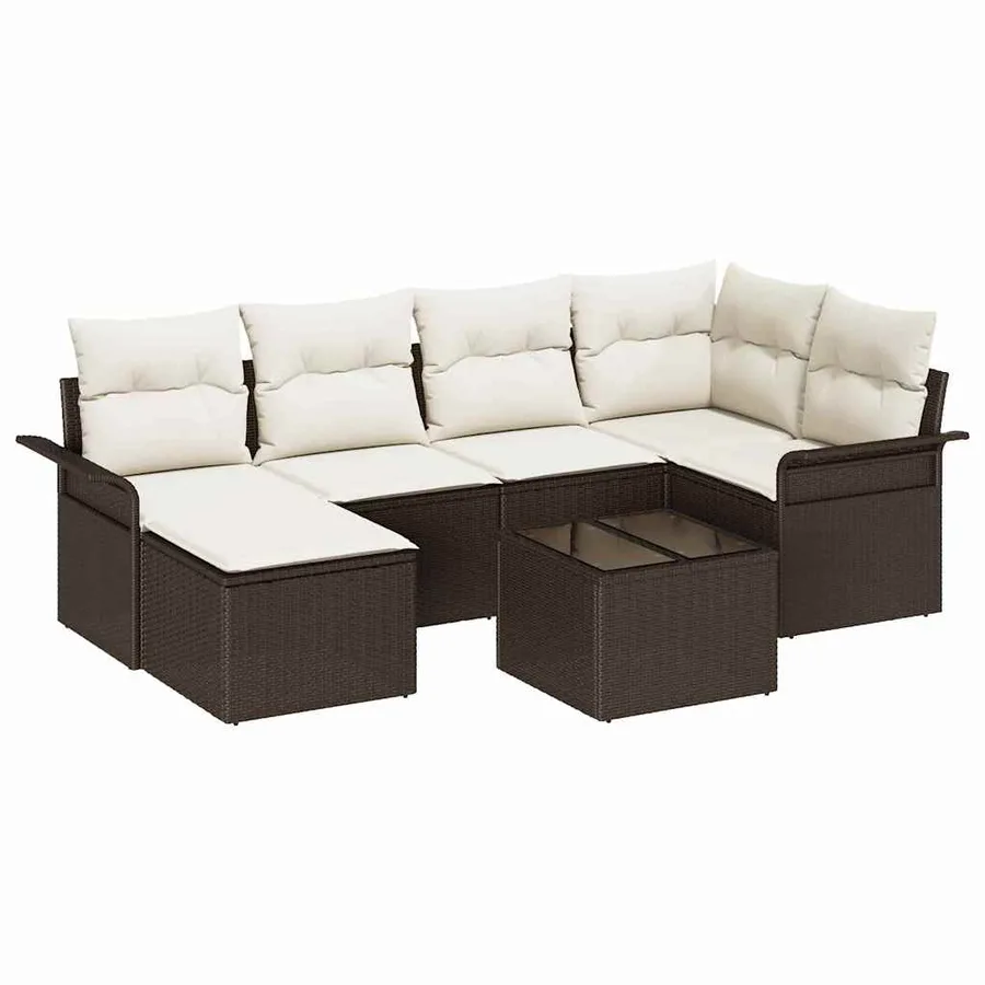 Ensemble de canapé de jardin 7 pcs Marron polyrotin - 2