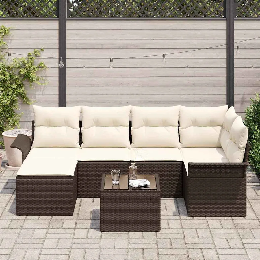 Ensemble de canapé de jardin 7 pcs Marron polyrotin - 3