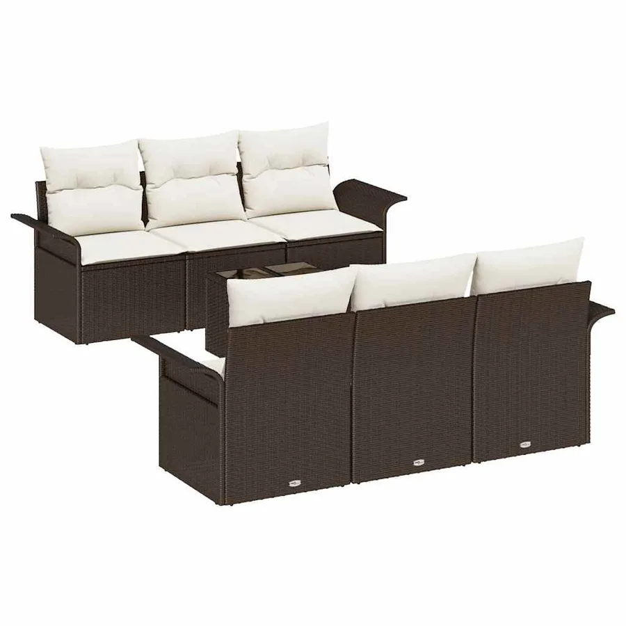 Ensemble de canapé de jardin 7 pcs Marron et Crème polyrotin - 2