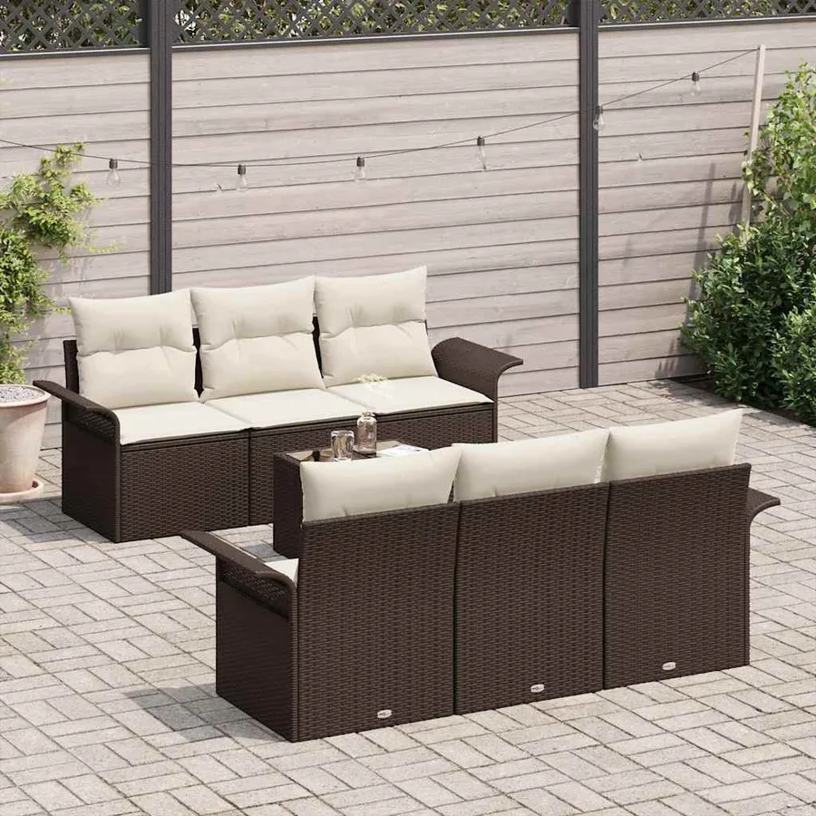 Ensemble de canapé de jardin 7 pcs Marron et Crème polyrotin - 3
