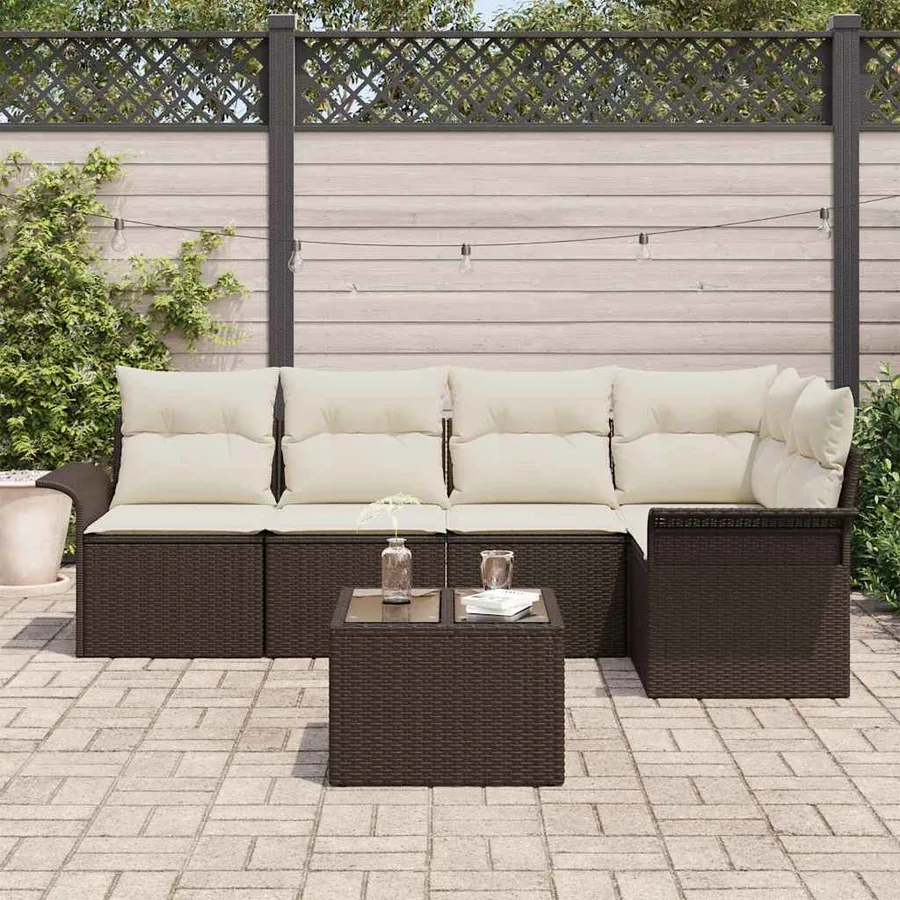 Ensemble de canapé de jardin 6 pcs Marron polyrotin - 3