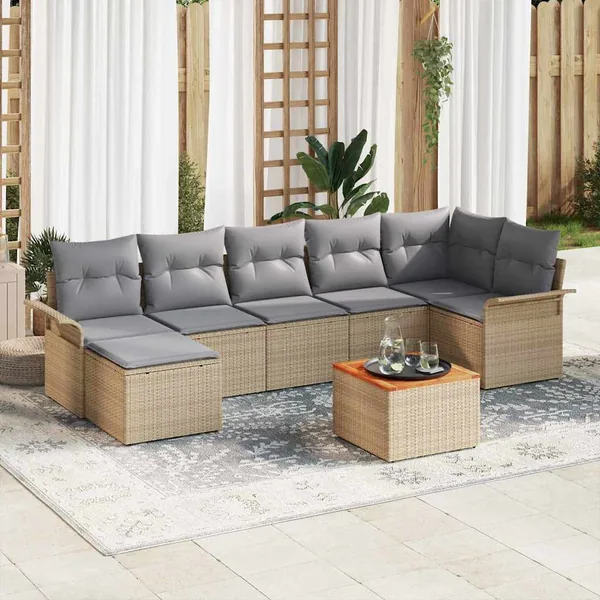 Ensemble de canapé de jardin 8 pcs Beige et Gris clair