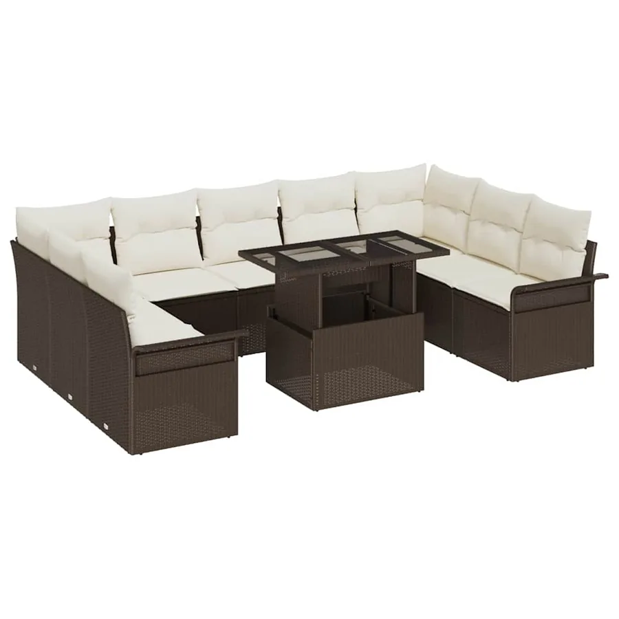 Ensemble de canapé de jardin 10 pcs Marron Poly Rattan