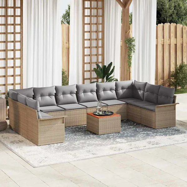 Ensemble de canapé de jardin 11 pcs Beige et Gris clair