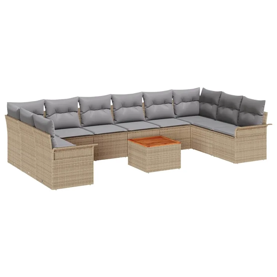 Ensemble de canapé de jardin 11 pcs Beige et Gris clair - 2