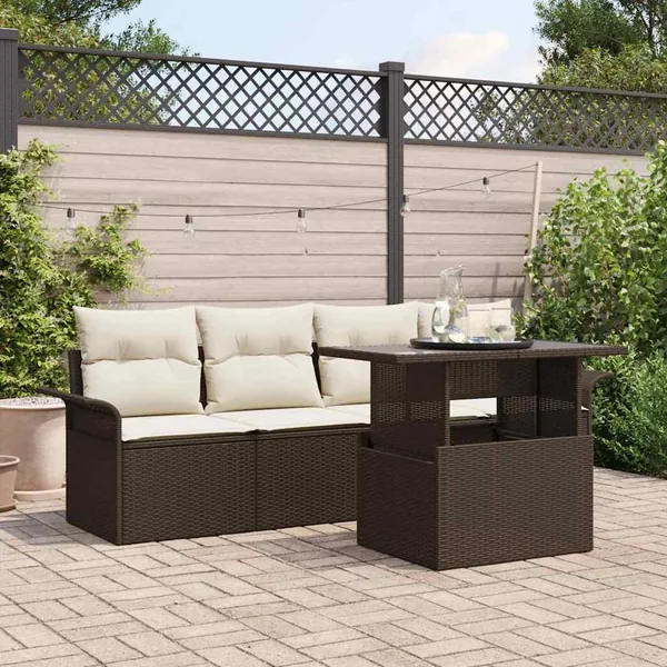 Ensemble de canapé de jardin 5 pcs Marron Poly Rattan