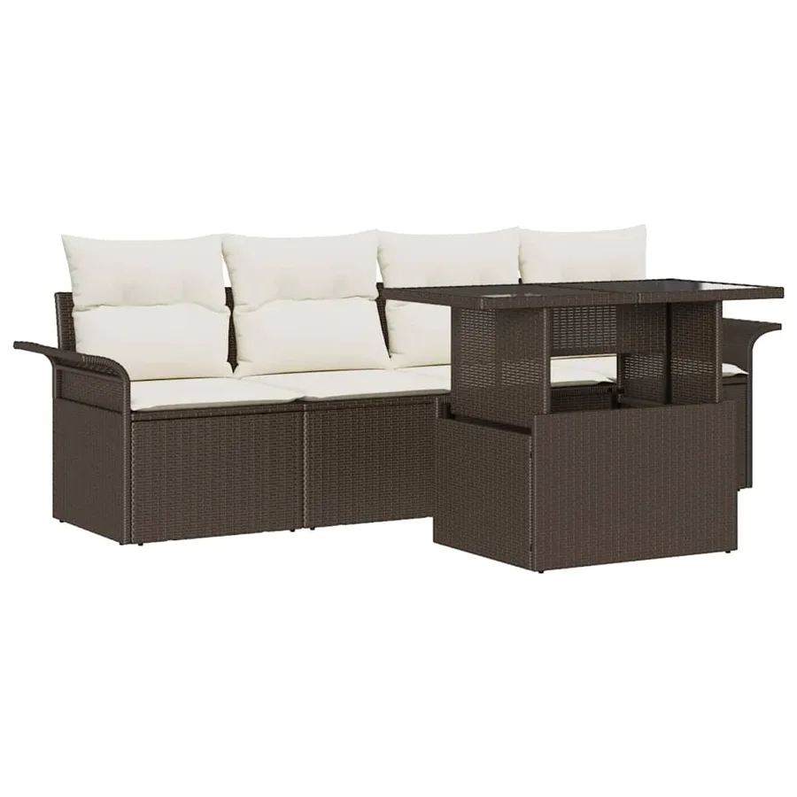 Ensemble de canapé de jardin 5 pcs Marron Poly Rattan - 2
