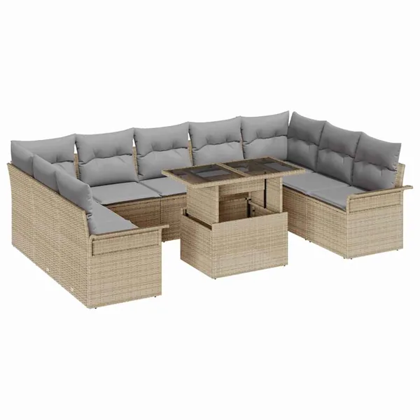 Ensemble de canapé de jardin 10 pcs Beige Poly Rattan