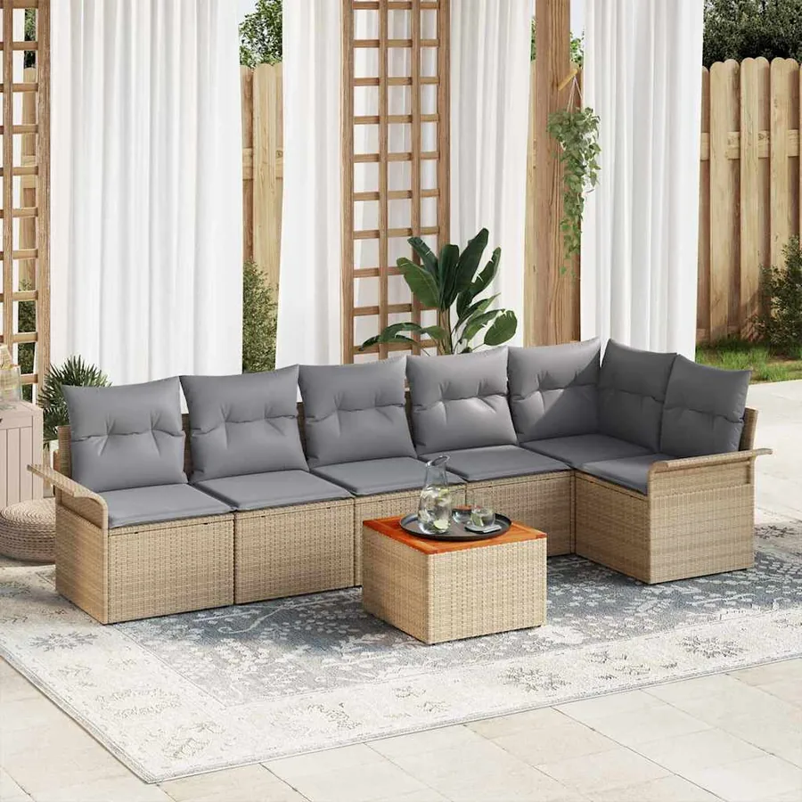 Ensemble de canapé de jardin 7 pcs Beige et Gris clair